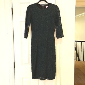 JS COLLECTIONS • Dark Green Lace Design Dress, Size 2